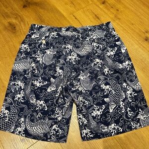 RLX Ralph Lauren Navy and White Koi Print Hybrid Shorts